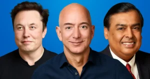 Image of Elon Musk, Mukesh Ambani, and Jeff Bezos